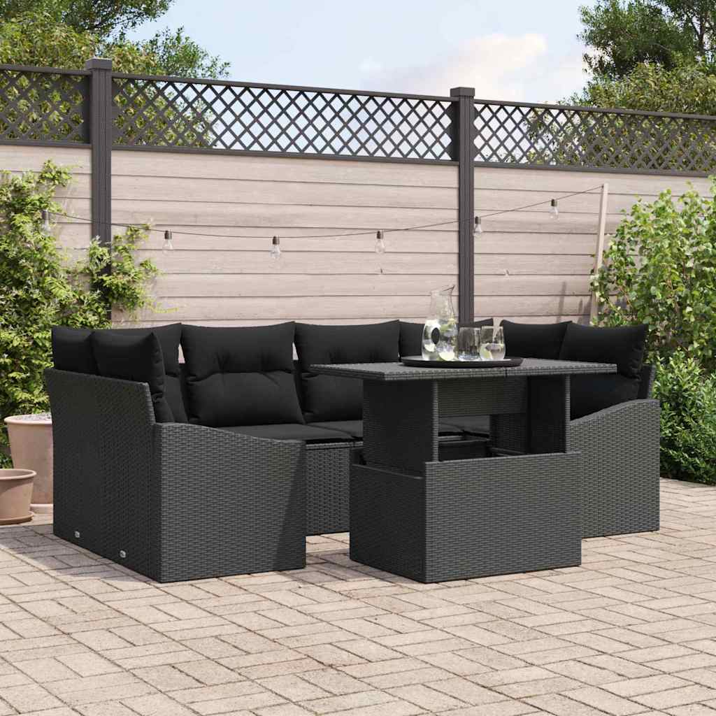 Gartensofa-set 7 stk. Schwarz Poly-Rattan