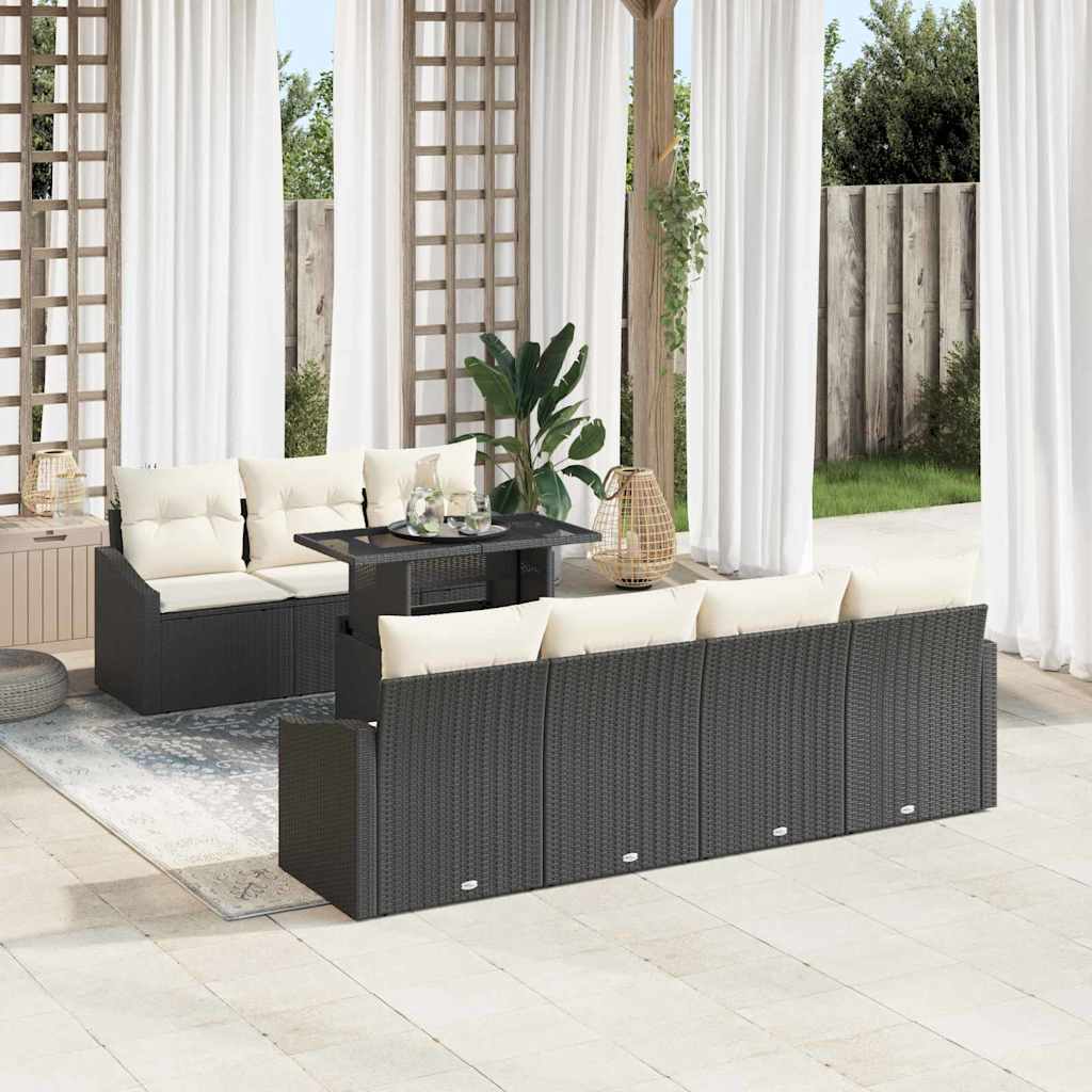 Gartensofa-set 8 stk. Schwarz und Creme Poly-Rattan