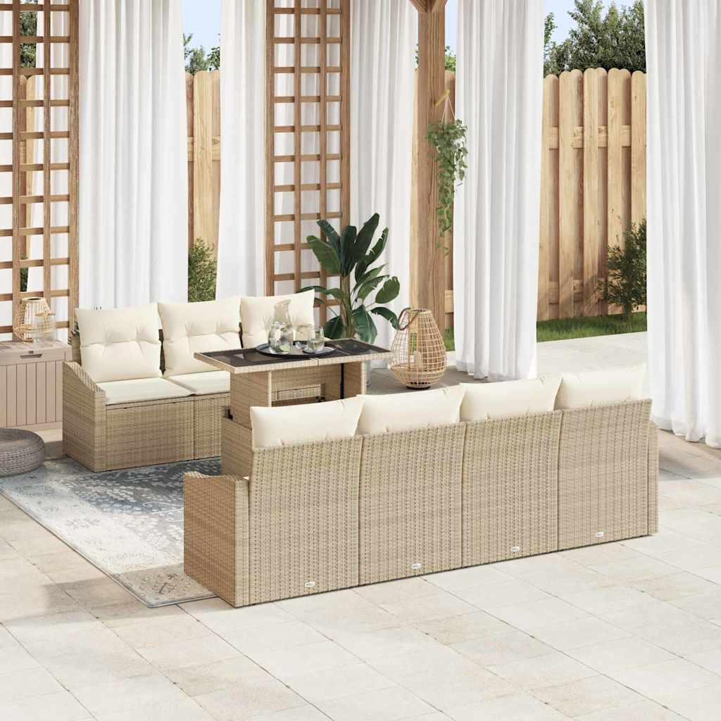 Gartensofa-set 8 stk. Beige und Creme Poly-Rattan