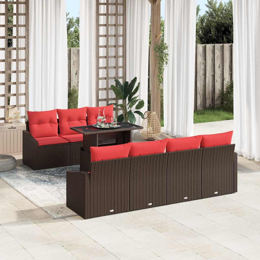 Gartensofa-set 8 stk. Braun und Rot Poly-Rattan