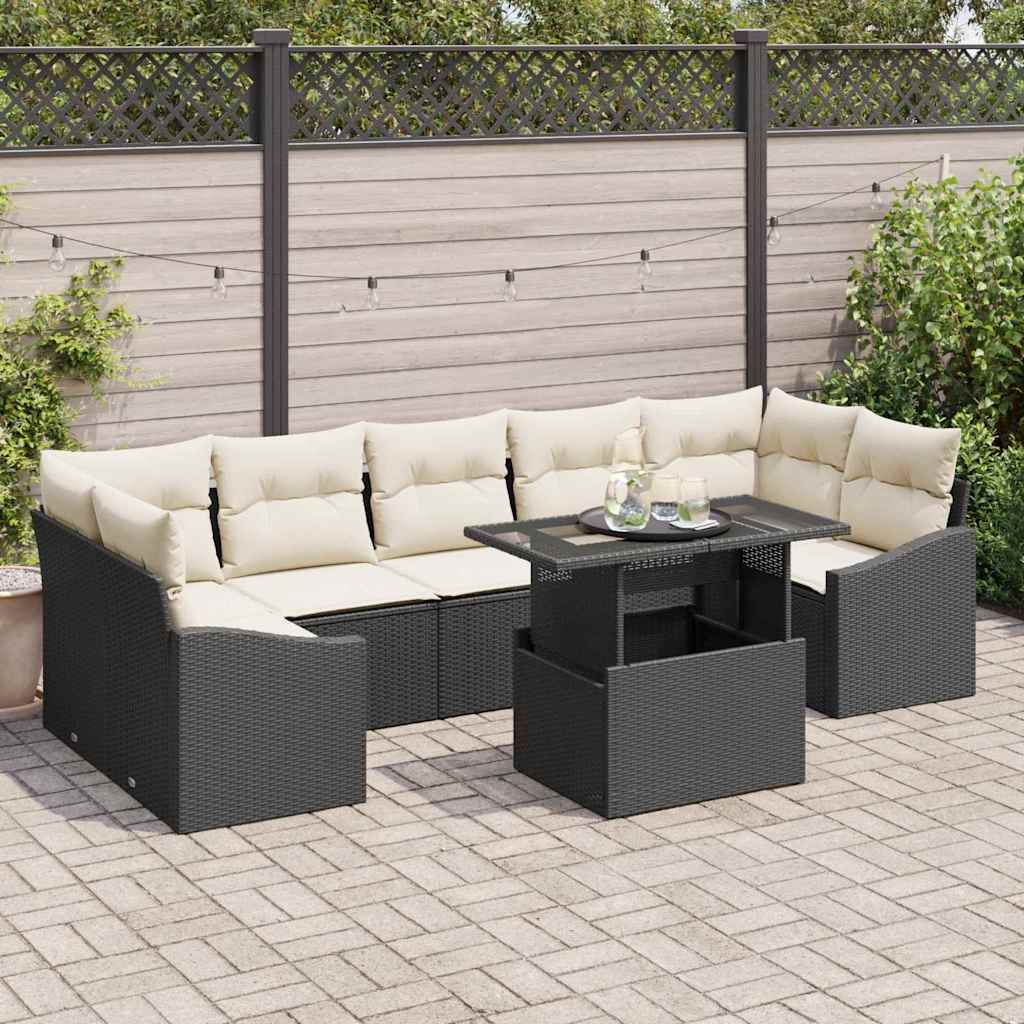 Gartensofa-set 8 stk. Schwarz und Creme Poly-Rattan