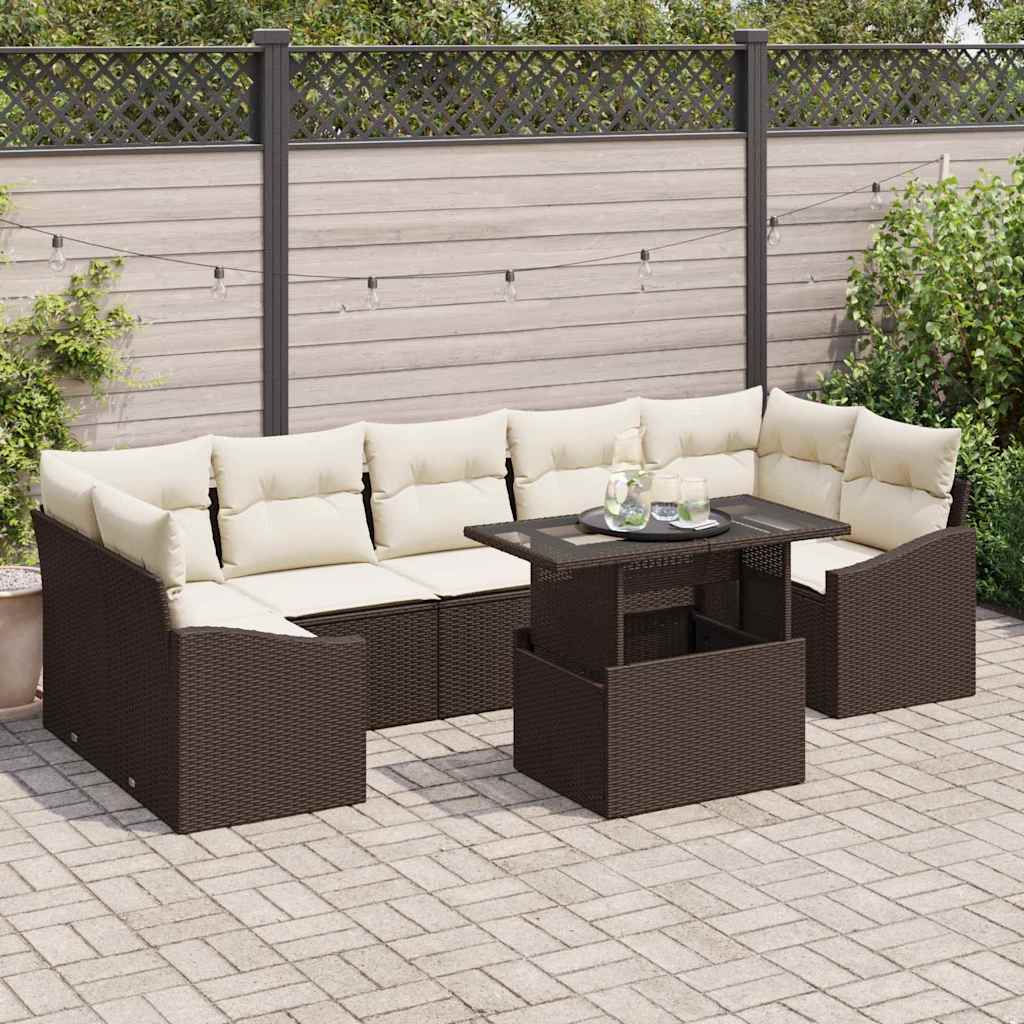 Gartensofa-set 8 stk. Braun und Creme Poly-Rattan