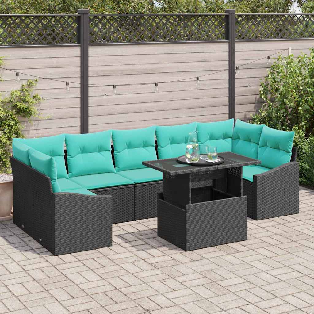 Gartensofa-set 8 stk. Schwarz und Blau Poly-Rattan