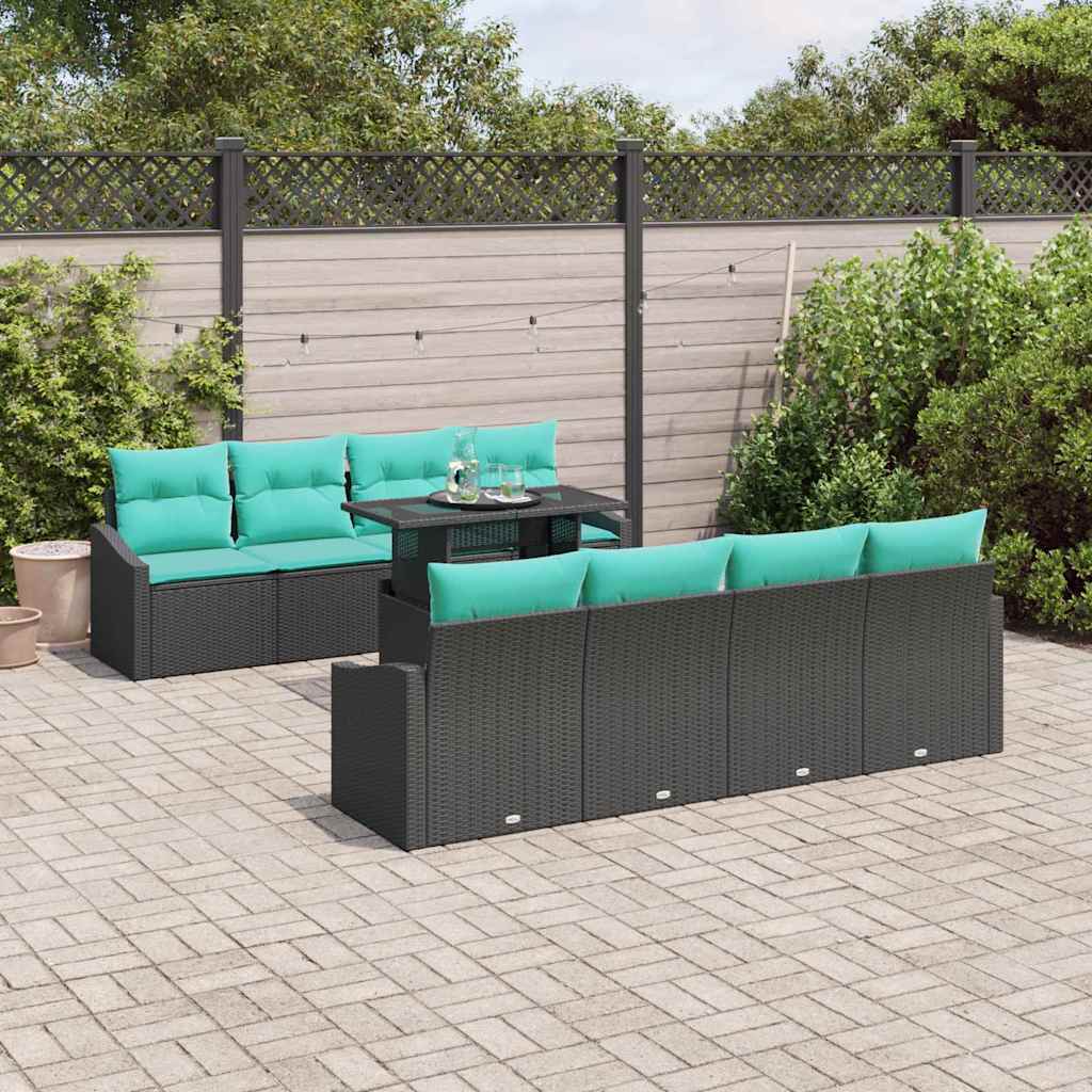 Gartensofa-set 7 stk. Schwarz und Blau Poly-Rattan