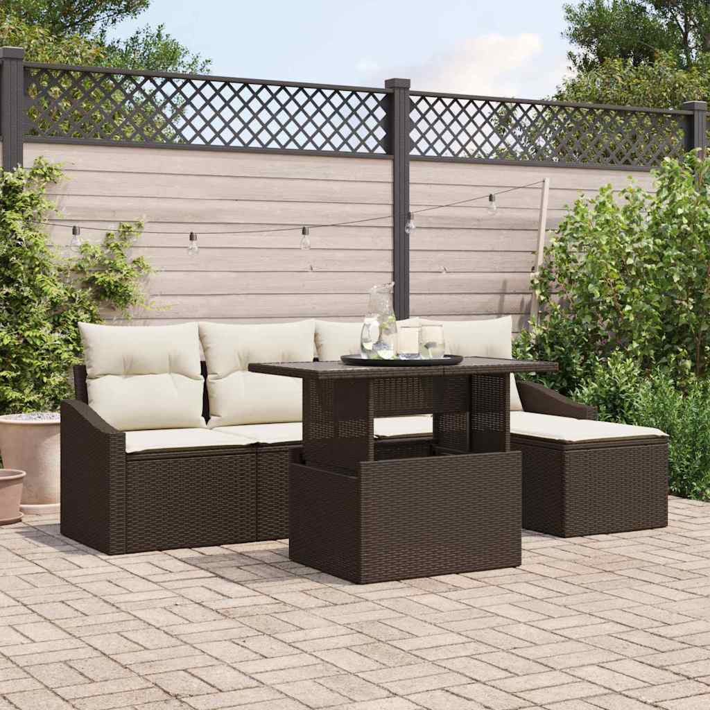 Gartensofa-set 6 stk. Braun und Creme Poly-Rattan