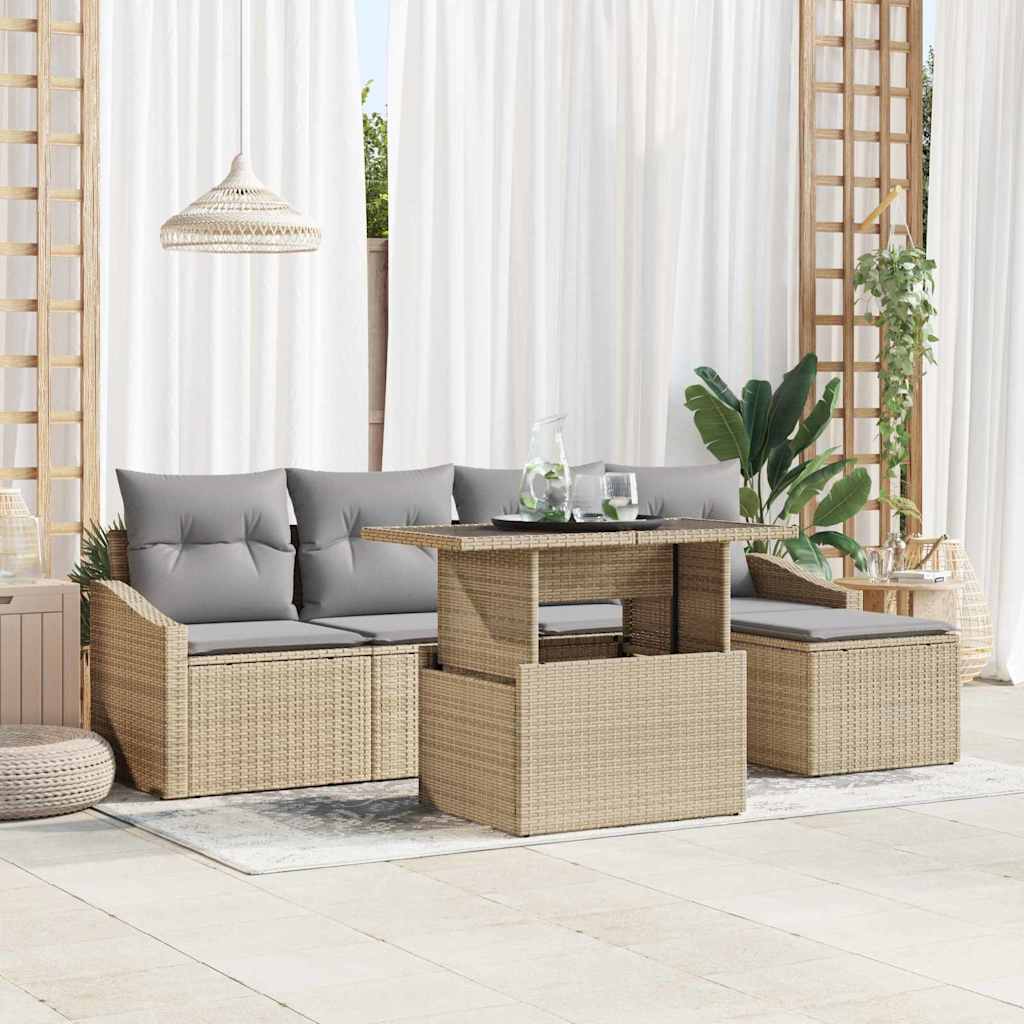 Gartensofa-set 6 stk. Beige und Hellgrau Poly-Rattan