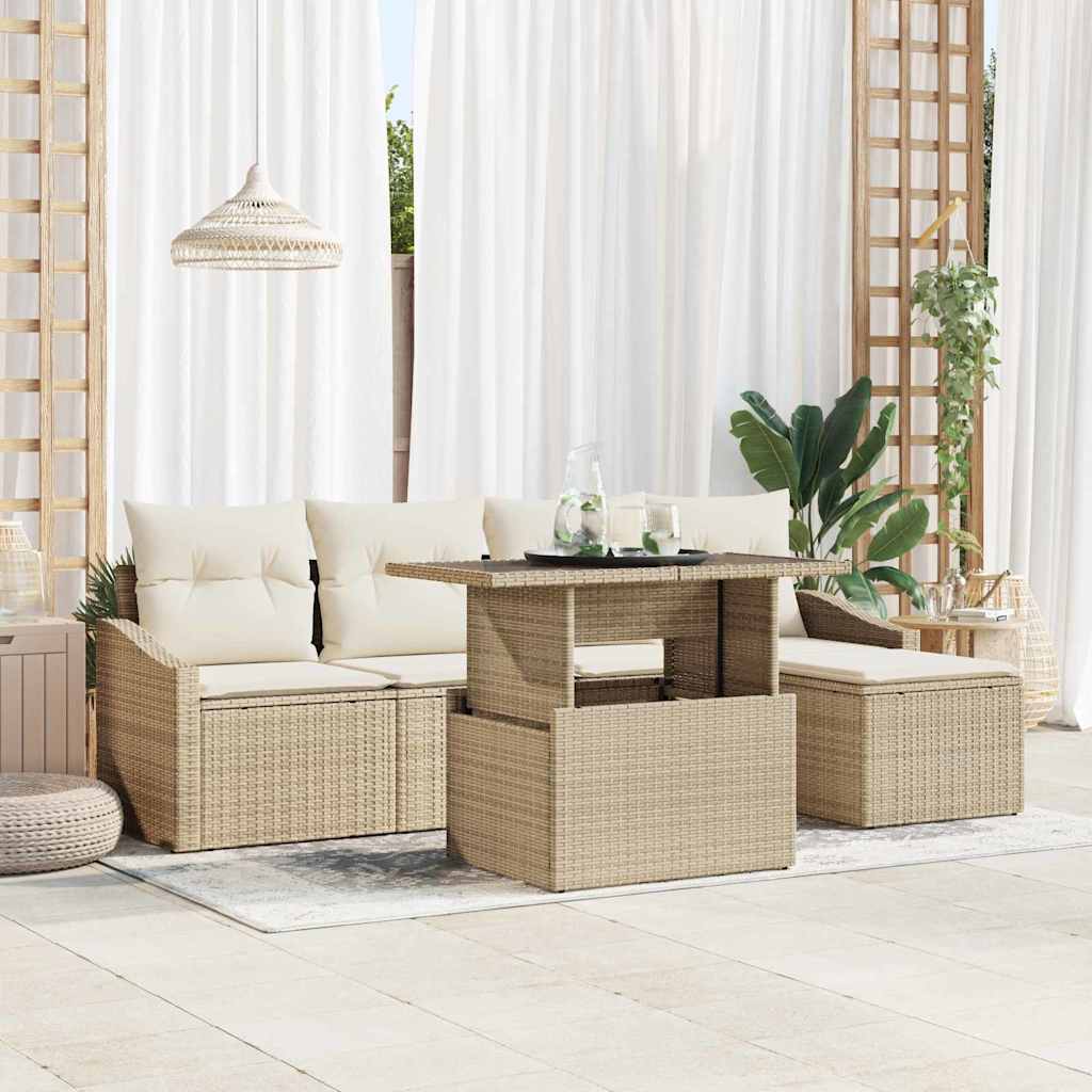 Gartensofa-set 6 stk. Beige und Creme Poly-Rattan