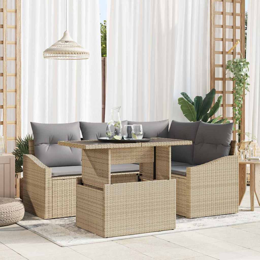 Gartensofa-set 5 stk. Beige und Hellgrau Poly-Rattan