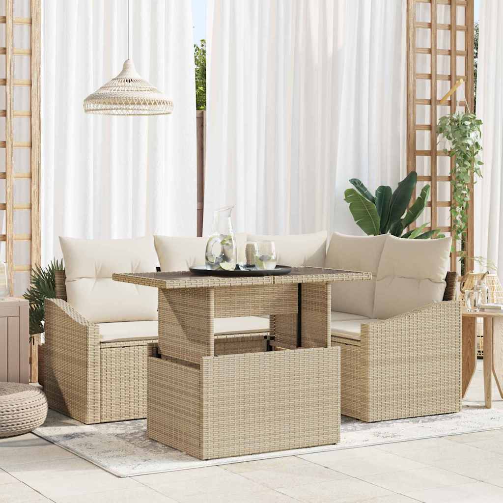 Gartensofa-set 5 stk. Beige und Creme Poly-Rattan