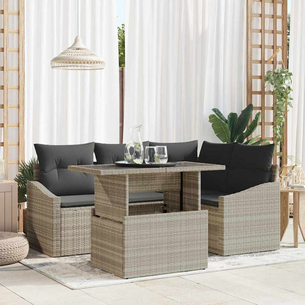 Gartensofa-set 5 stk. Hellgrau Poly-Rattan