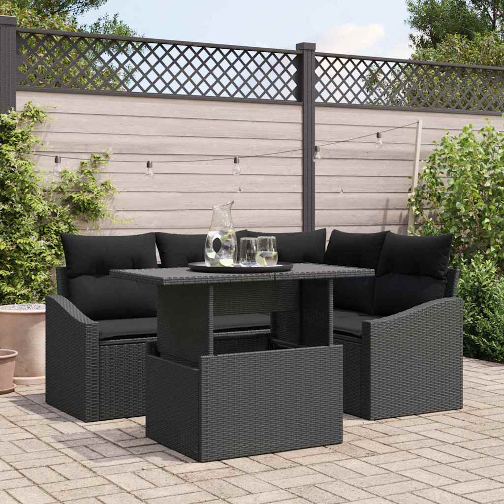Gartensofa-set 5 stk. Schwarz Poly-Rattan