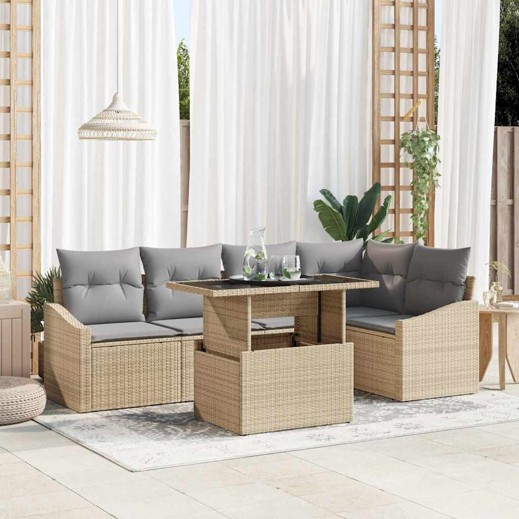 Gartensofa-set 6 stk. Beige und Hellgrau Poly-Rattan