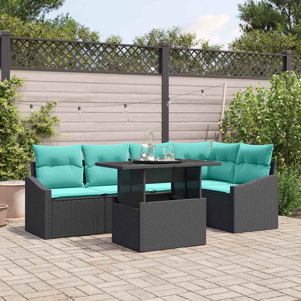 Gartensofa-set 6 stk. Schwarz und Blau Poly-Rattan