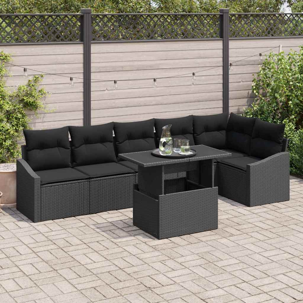 Gartensofa-set 7 stk. Schwarz Poly-Rattan