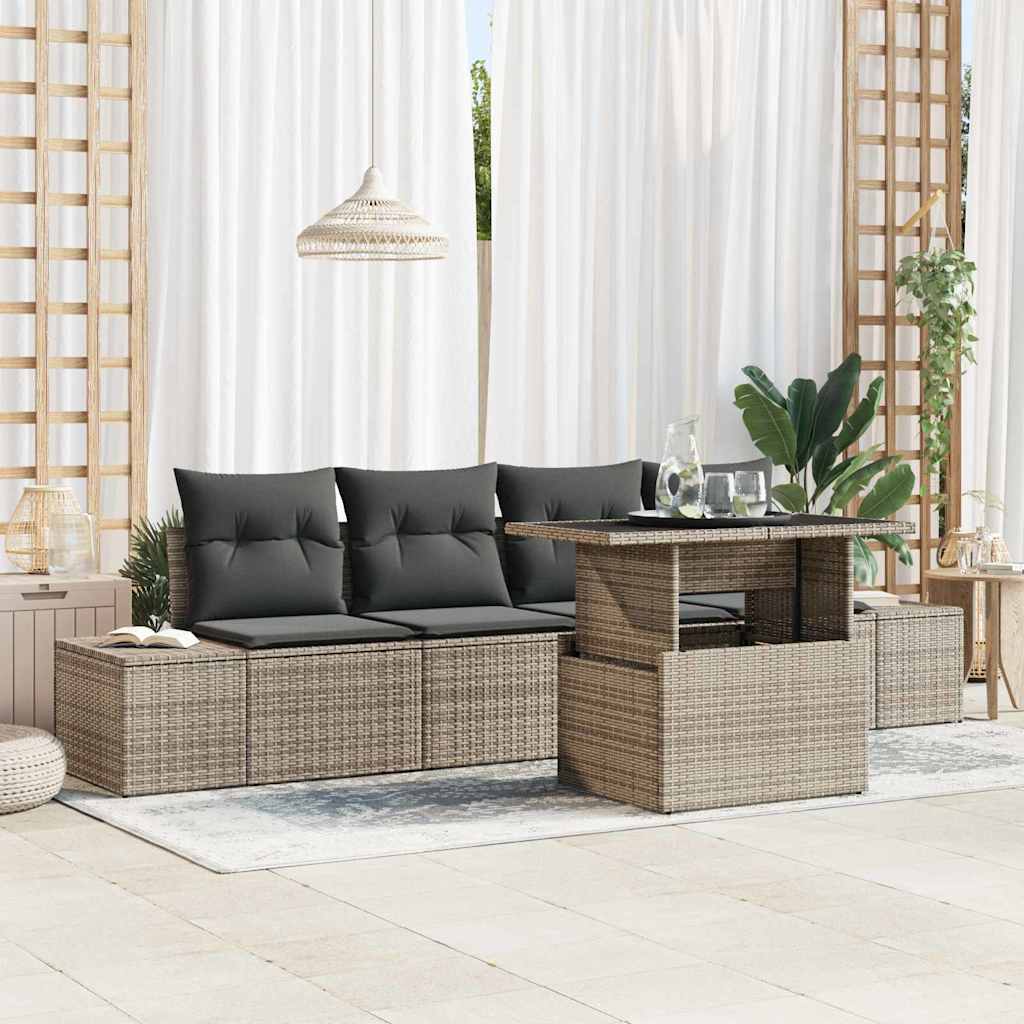 Sofa Set 5 stk. Grau Poly-Rattan