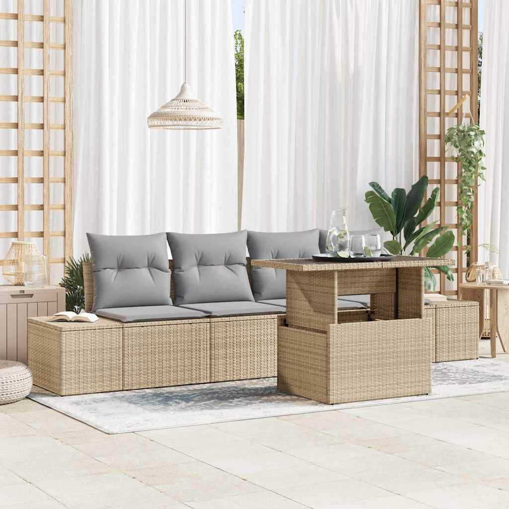 Sofa Set 5 stk. Beige und Hellgrau Poly-Rattan