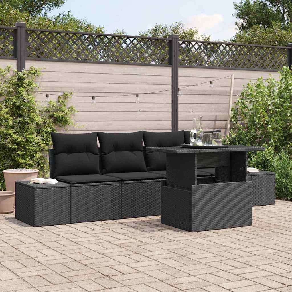 Sofa Set 5 stk. Schwarz Poly-Rattan
