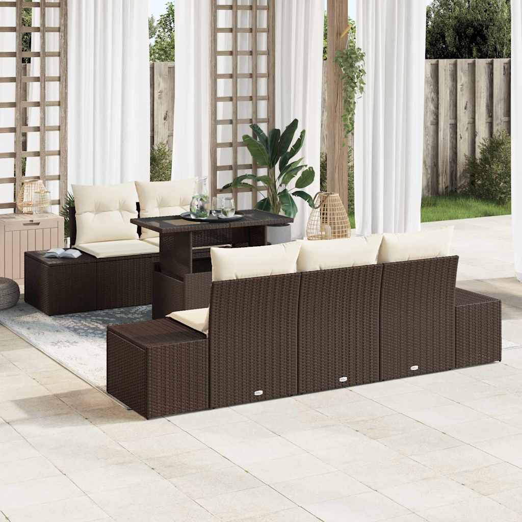 Sofa Set 6 stk. Braun und Creme Poly-Rattan