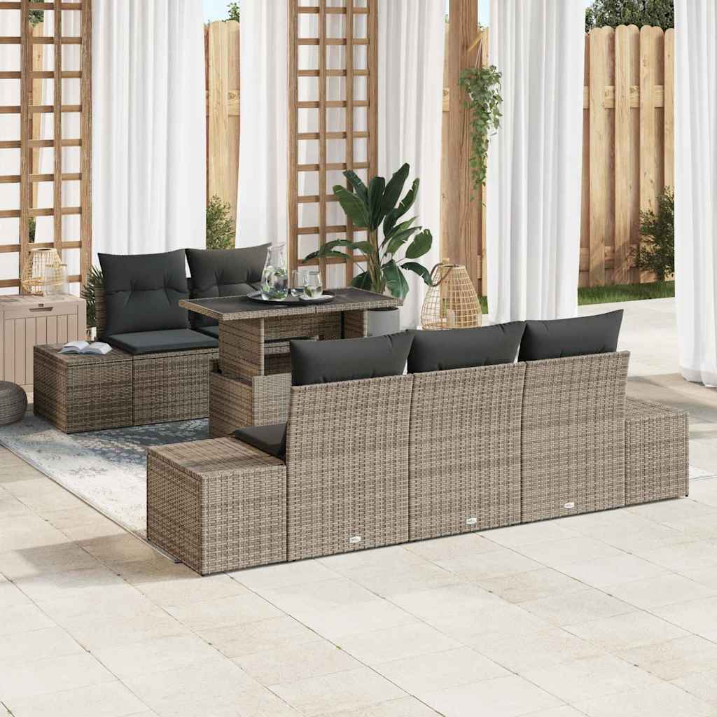 Sofa Set 6 stk. Grau Poly-Rattan