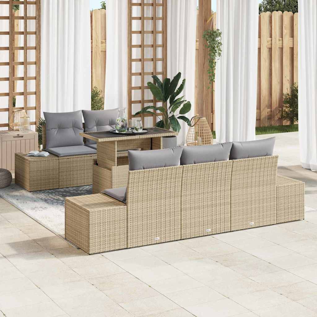 Sofa Set 6 stk. Beige und Hellgrau Poly-Rattan