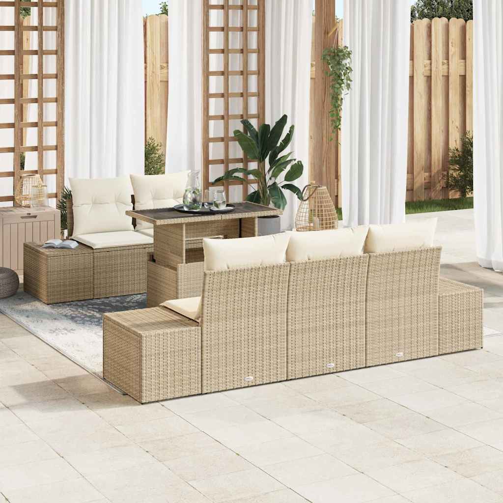 Sofa Set 6 stk. Beige und Creme Poly-Rattan