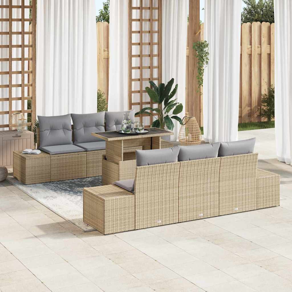 Sofa Set 7 stk. Beige und Hellgrau Poly-Rattan
