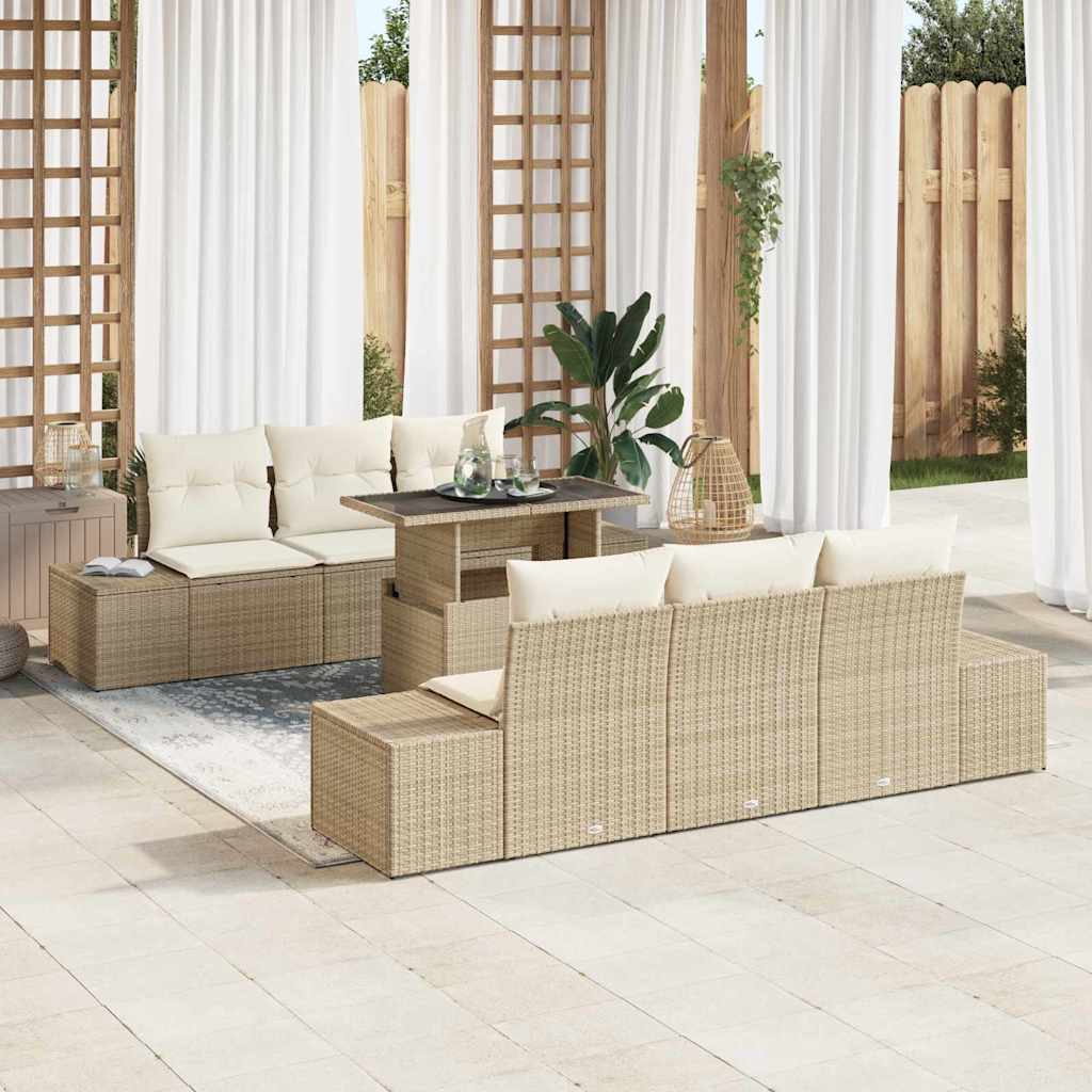 Sofa Set 7 stk. Beige und Creme Poly-Rattan