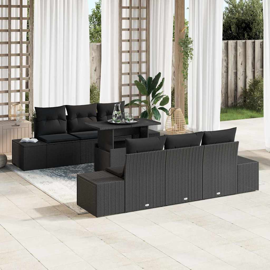 Sofa Set 7 stk. Schwarz Poly-Rattan