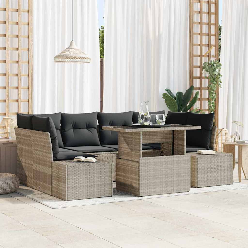 Sofa Set 7 stk. Hellgrau Poly-Rattan