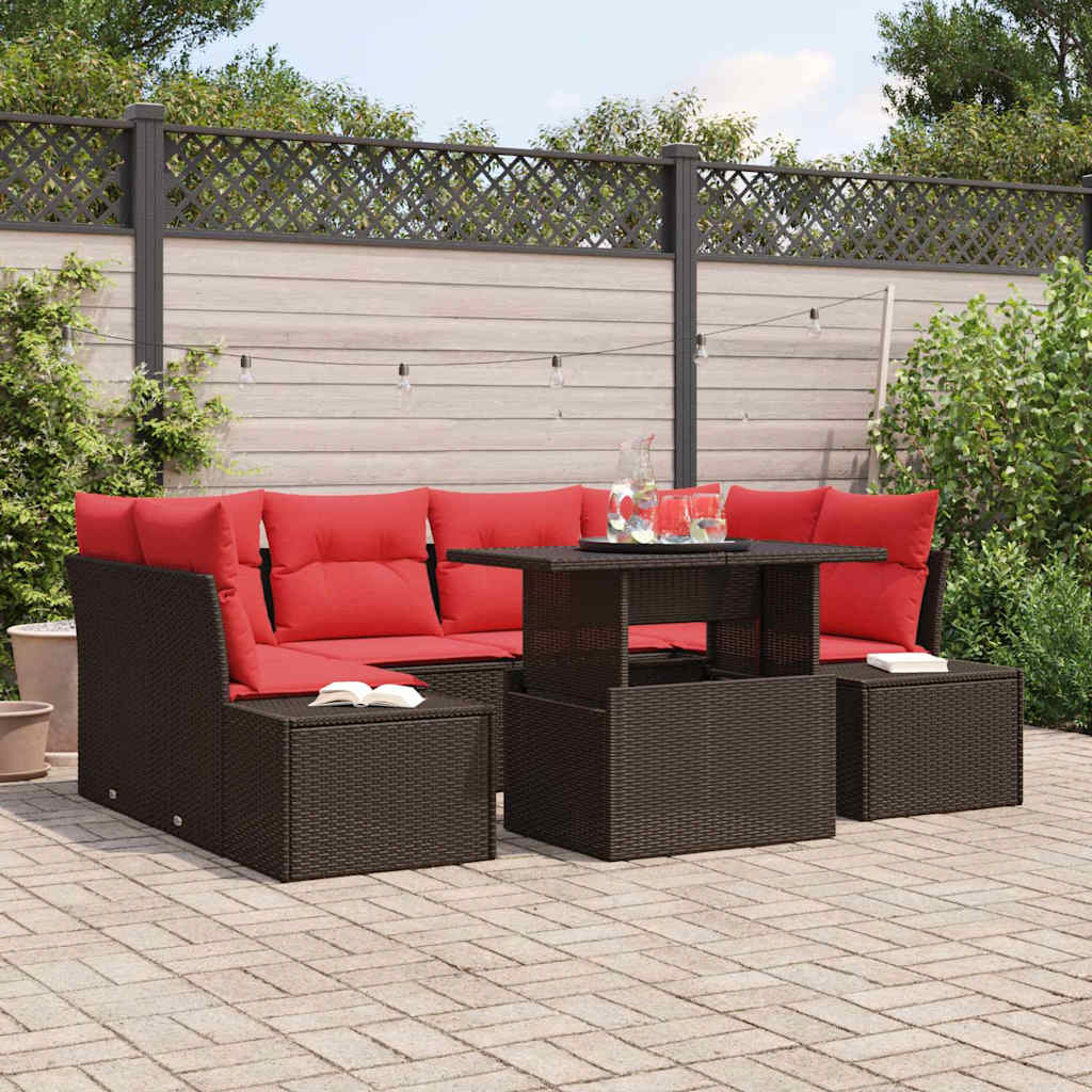 Sofa Set 7 Stk. 6-Sitzanzahl Braun und Rot Poly-Rattan