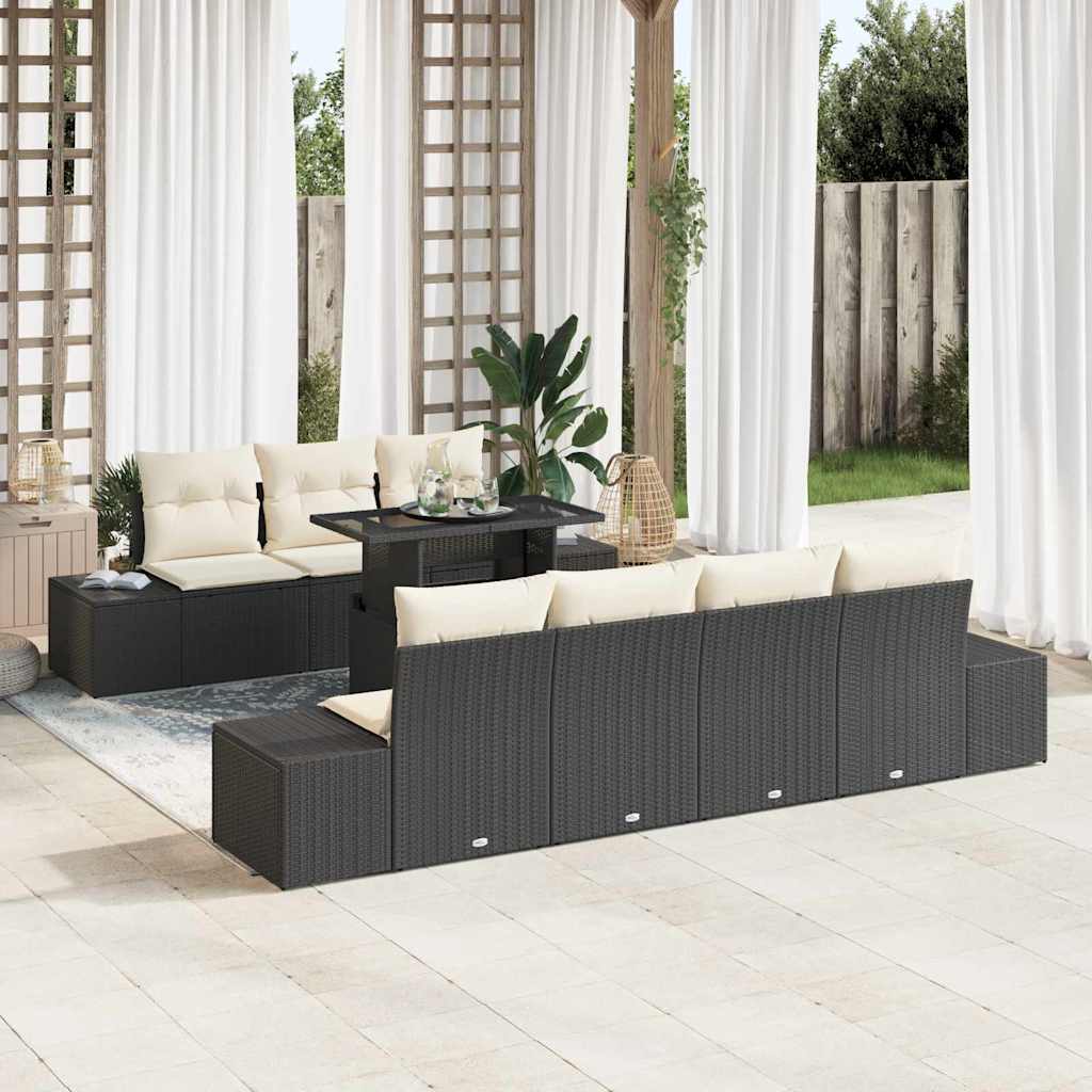 Sofa Set 8 stk. Schwarz und Creme Poly-Rattan