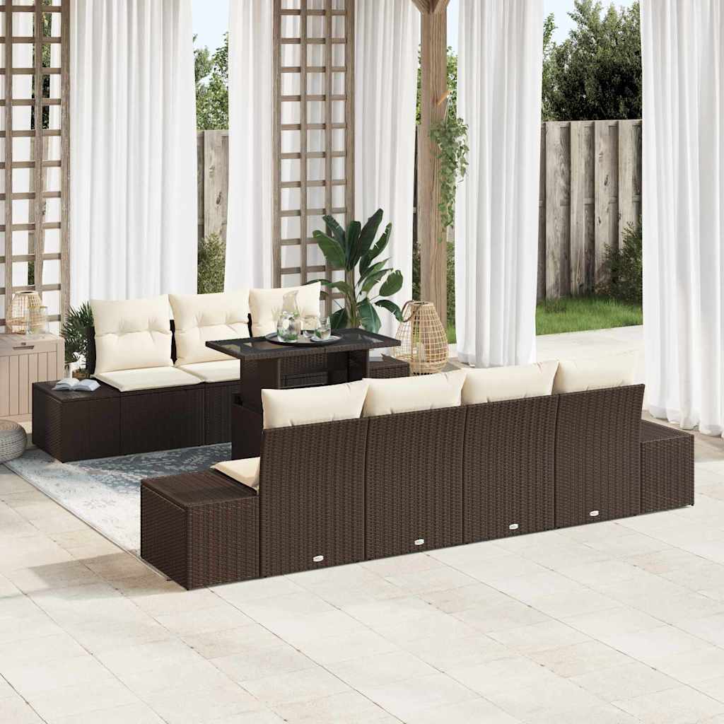 Sofa Set 8 stk. Braun und Creme Poly-Rattan