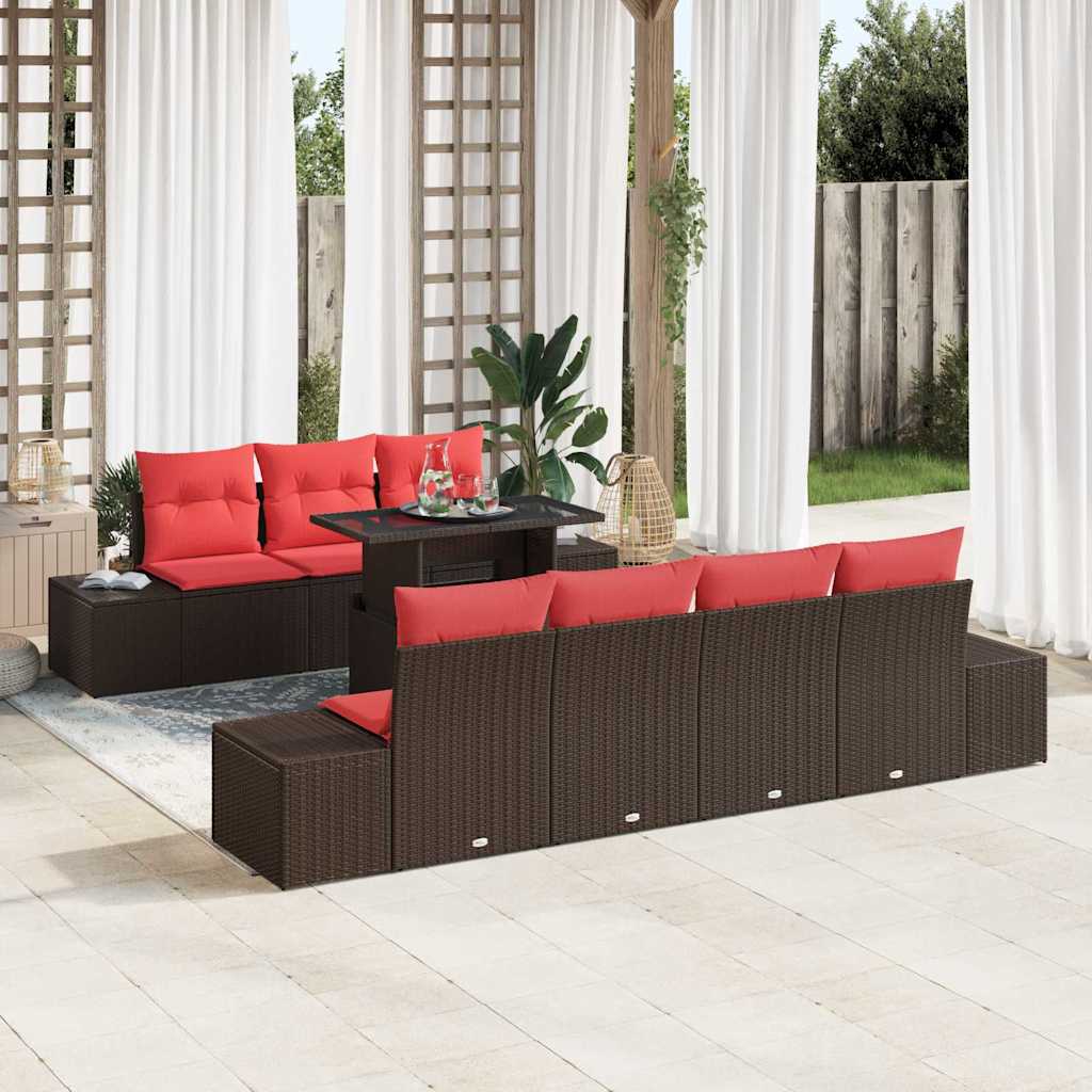 Sofa Set 8 stk. 7-Sitzanzahl Braun und Rot Poly-Rattan