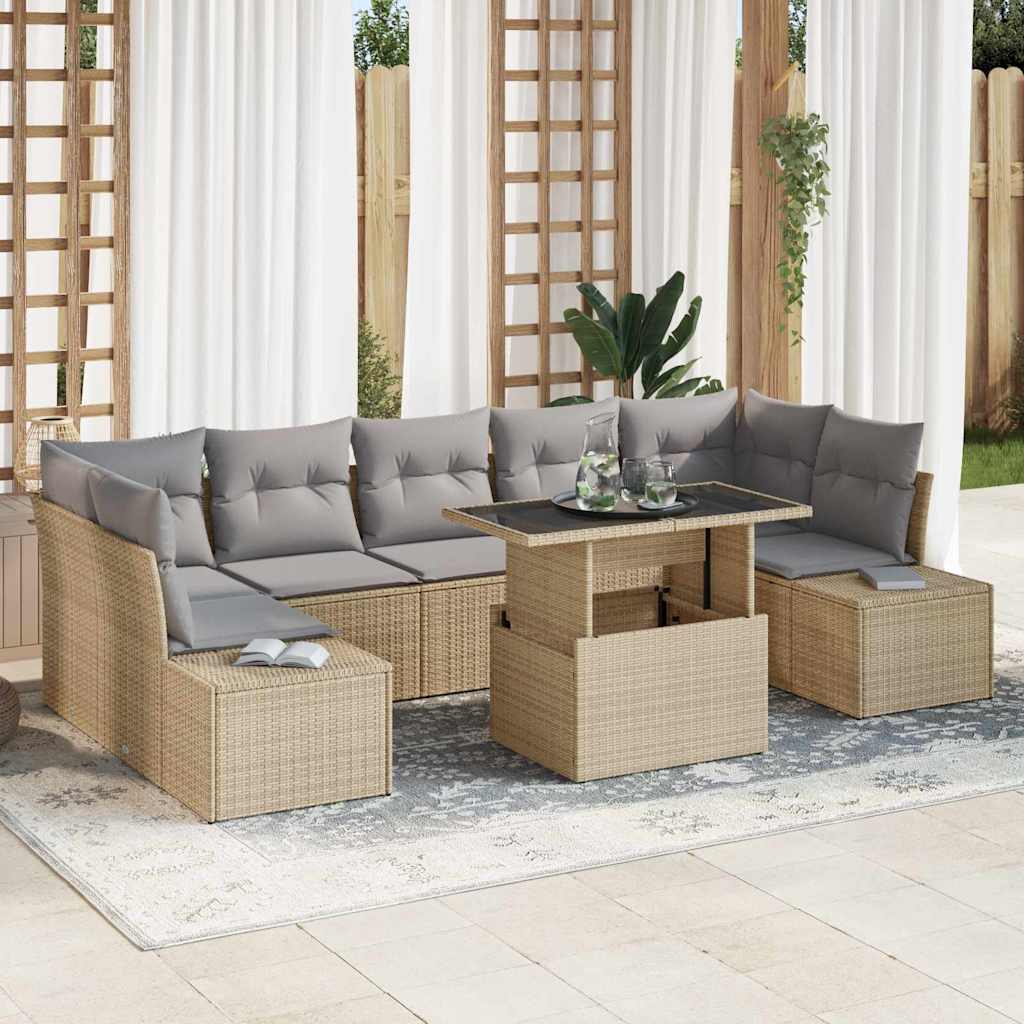 Sofa Set 8 stk. Beige und Hellgrau Poly-Rattan