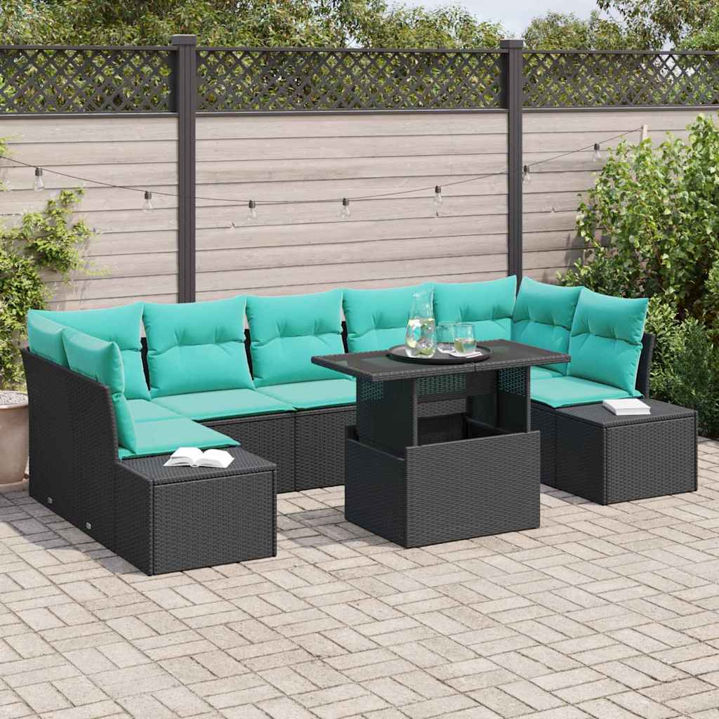 Gartensofa-set 8 stk. 7-Sitzanzahl Schwarz und Blau Poly-Rattan