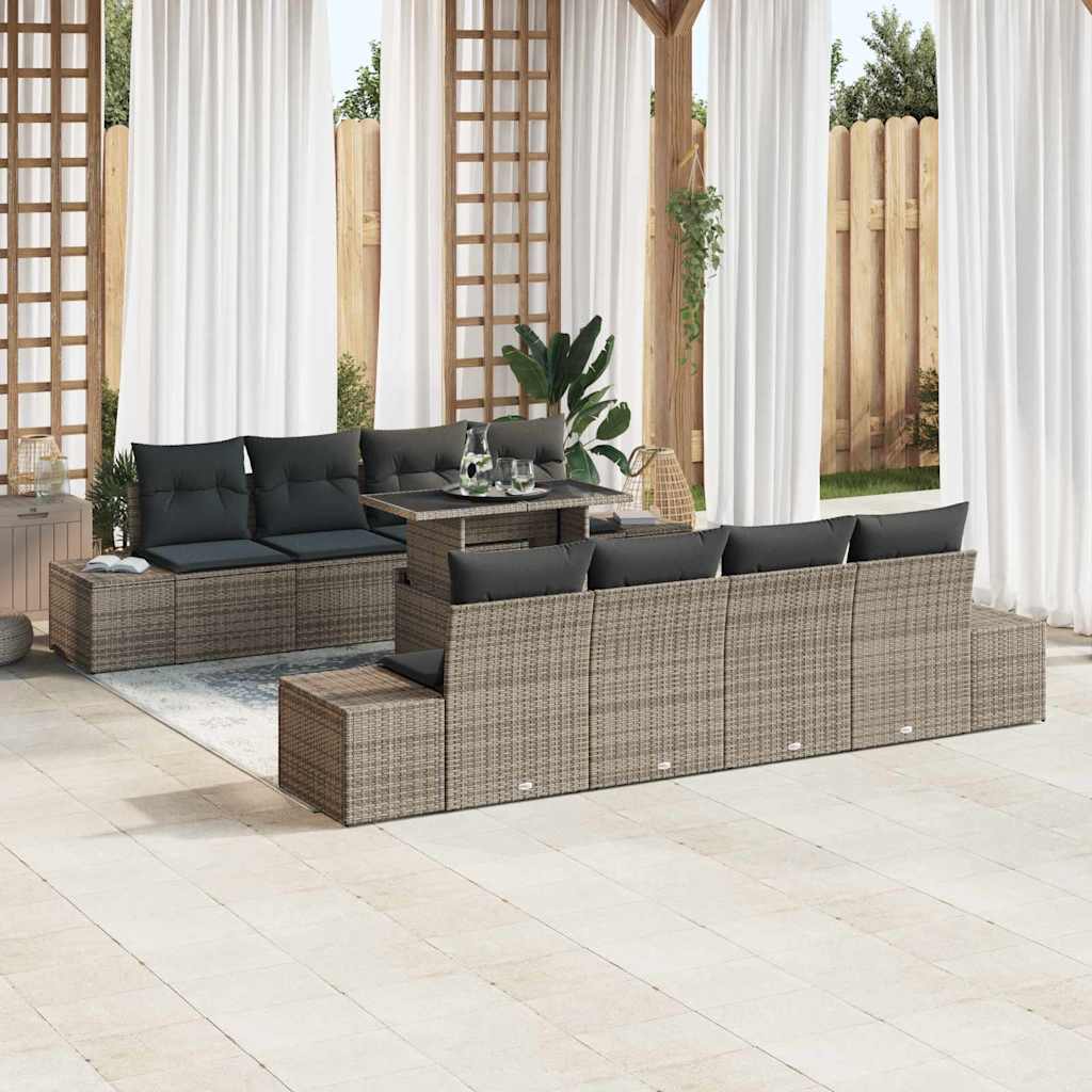 Gartensofa-set 9 stk. Grau Poly-Rattan