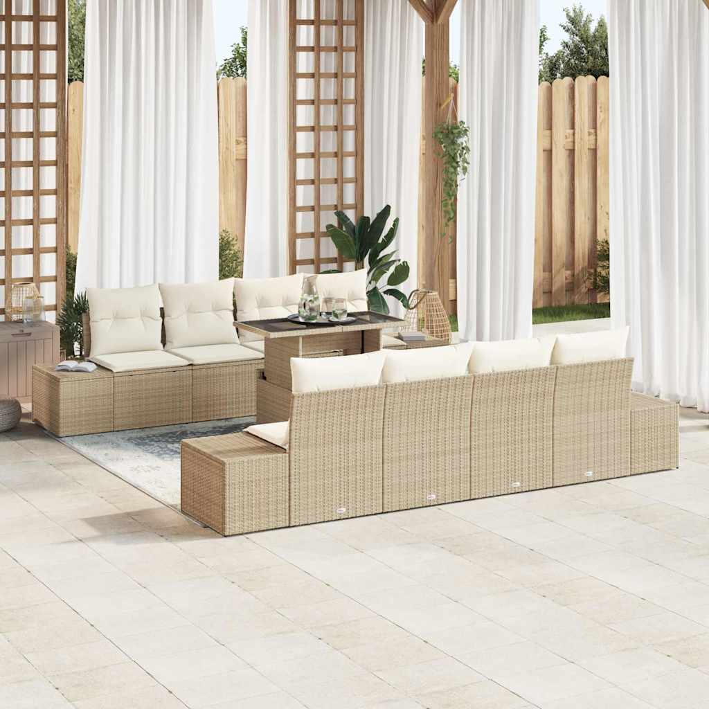 Gartensofa-set 9 stk. Beige und Creme Poly-Rattan