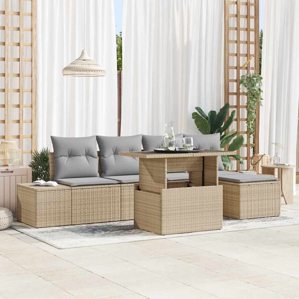 Gartensofa-set 6 stk. Beige und Hellgrau Poly-Rattan