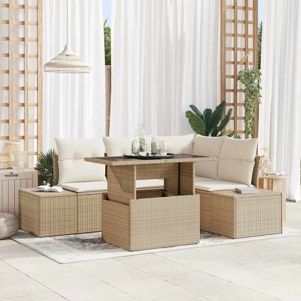 Gartensofa-set 5 stk. Beige und Creme Poly-Rattan