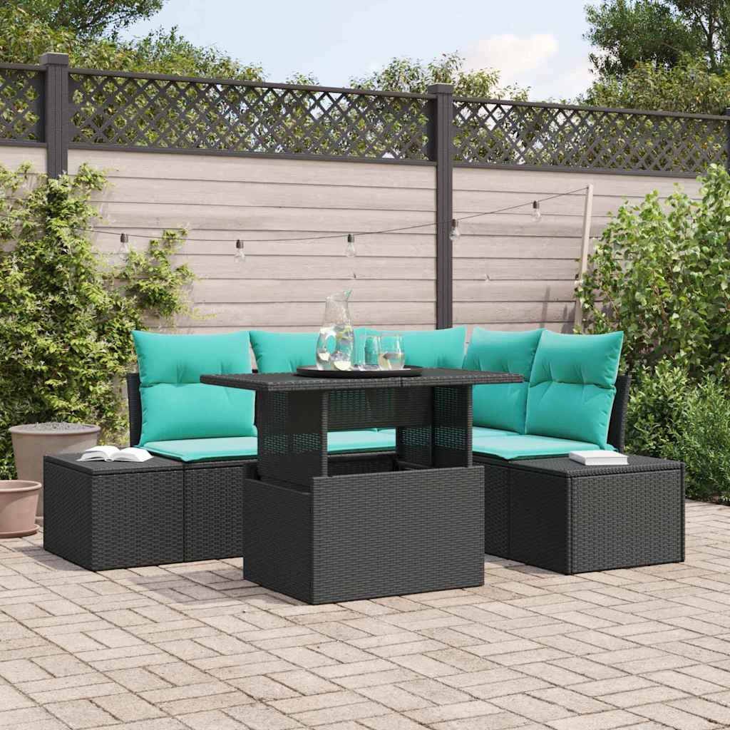 Gartensofa-set 6 stk. 4-Sitzanzahl Schwarz und Blau Poly-Rattan
