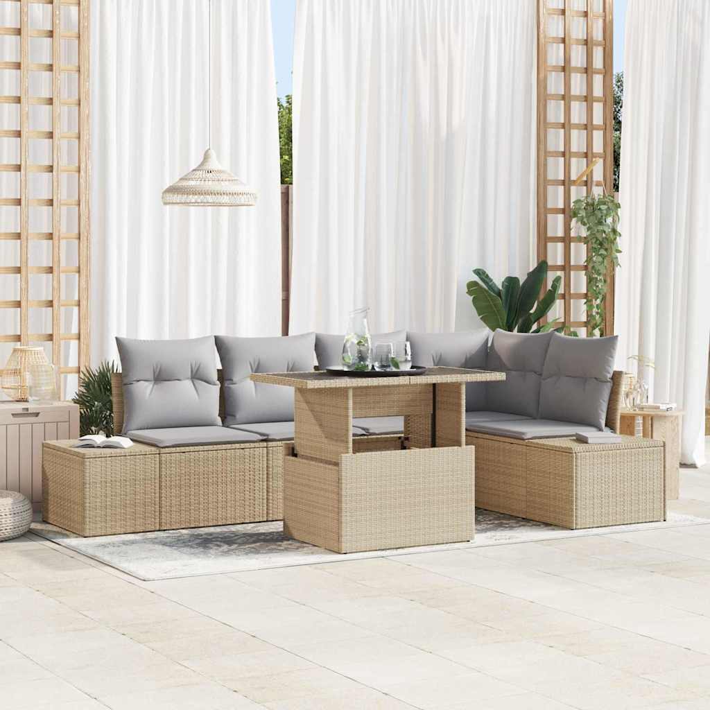 Gartensofa-set 6 stk. Beige Poly-Rattan