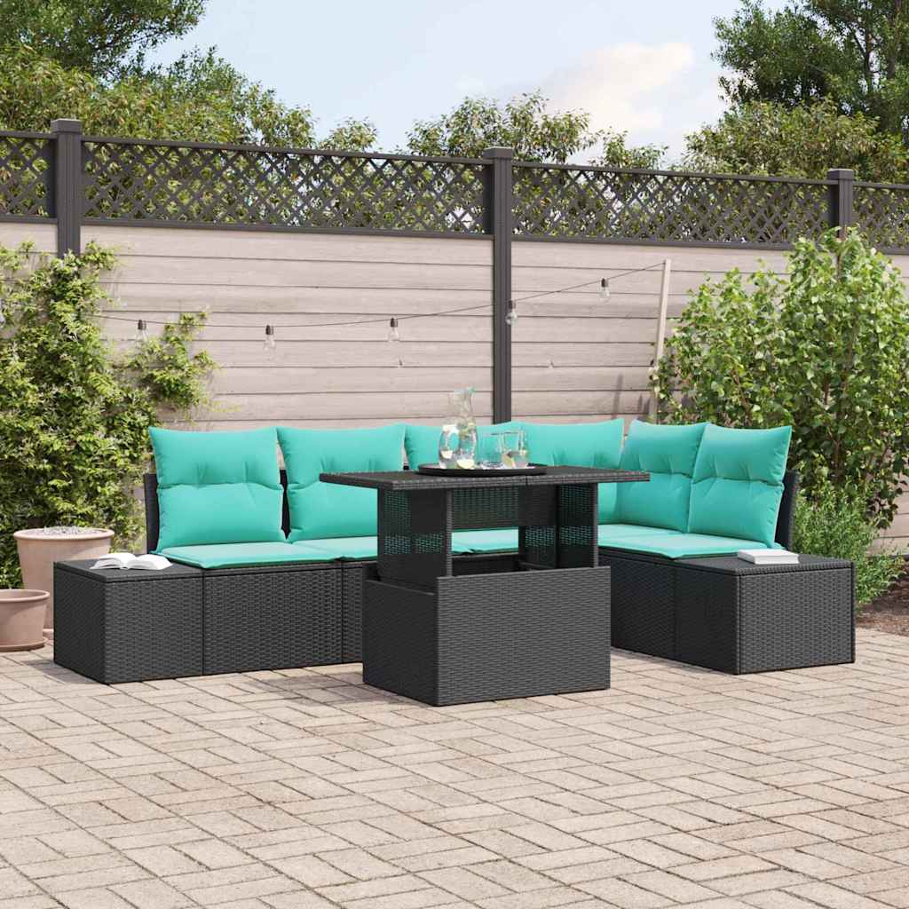 Gartensofa-set 6 stk. 5-Sitzanzahl Schwarz und Blau Poly-Rattan