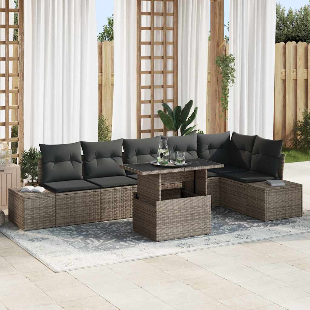Gartensofa-set 7 stk. Grau Poly-Rattan