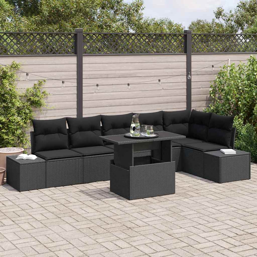 Gartensofa-set 7 stk. Schwarz Poly-Rattan