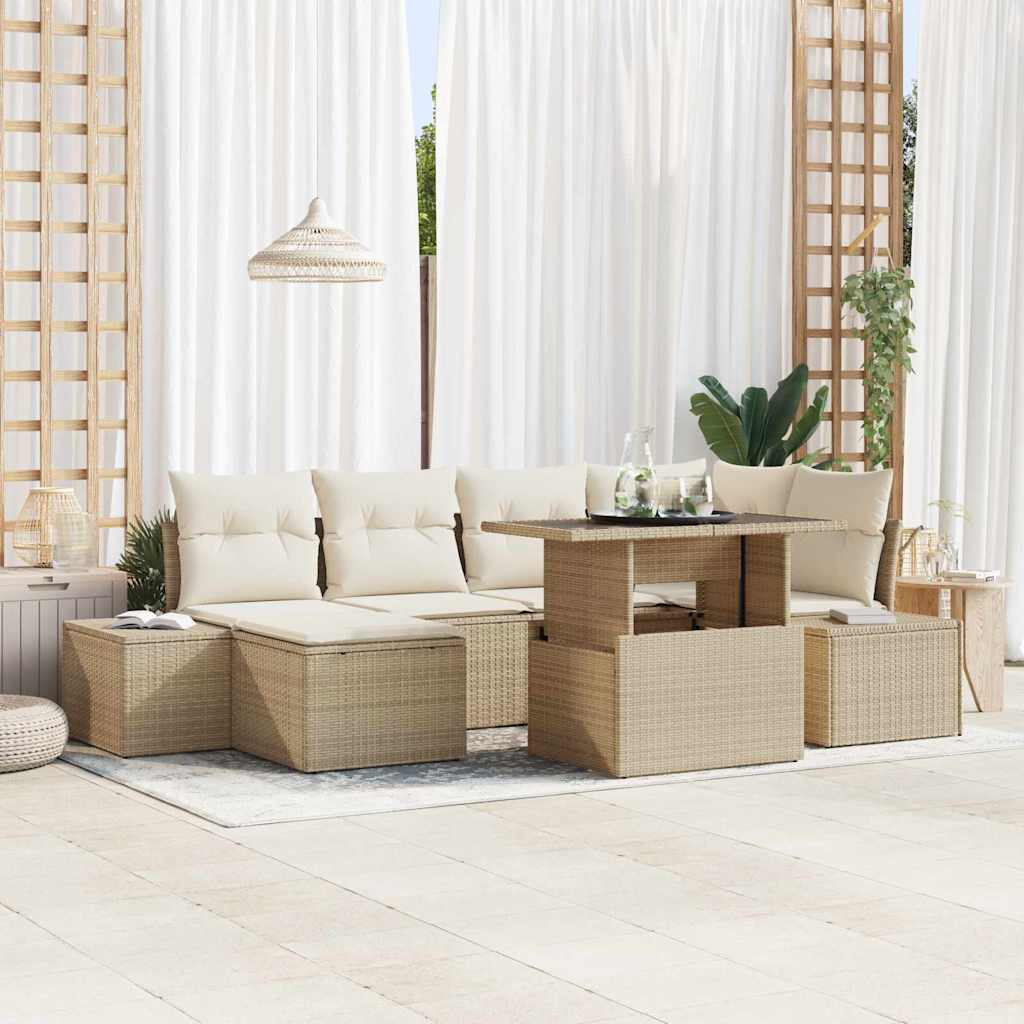 Gartensofa-set 7 stk. Beige und Creme Poly-Rattan