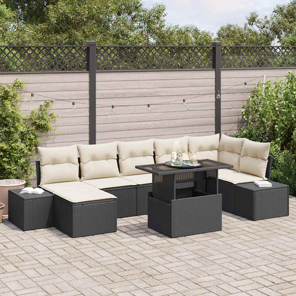 Gartensofa-set 8 stk. Schwarz und Creme Poly-Rattan