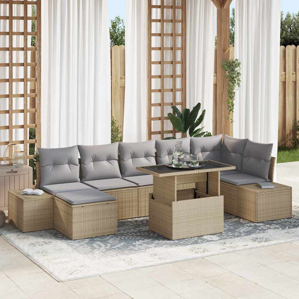 Gartensofa-set 8 stk. Beige und Hellgrau Poly-Rattan