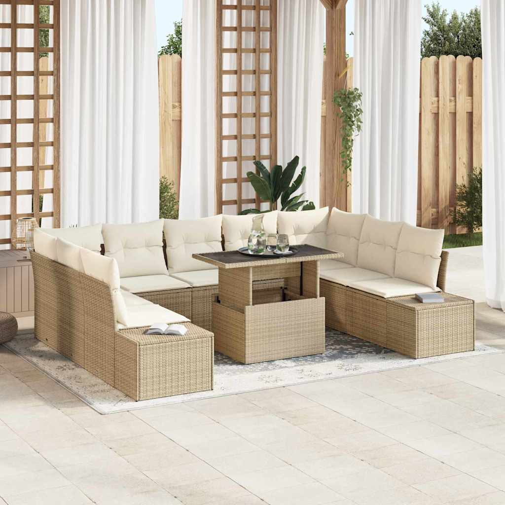 Gartensofa-set 10 stk. Beige und Creme Poly-Rattan