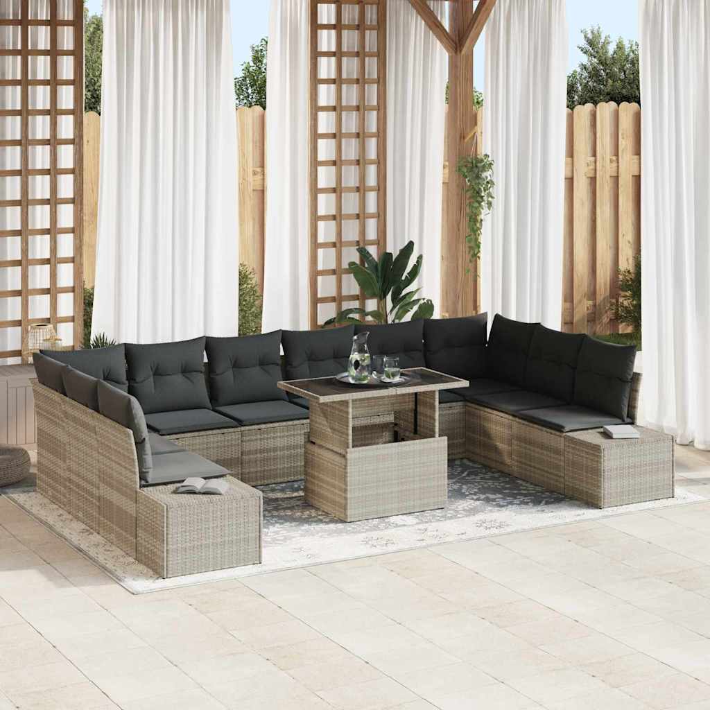 Gartensofa-set 11 stk. Hellgrau Poly-Rattan