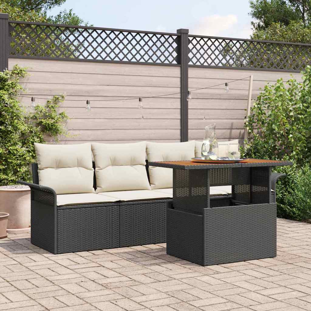 Gartensofa-set 5 stk. Schwarz und Creme Poly-Rattan